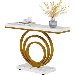 Gulches Modern Narrow Console Entryway Sofa Table with Ring Base, Metal Frame & Faux Marble Panel, 41" - 1 of 4