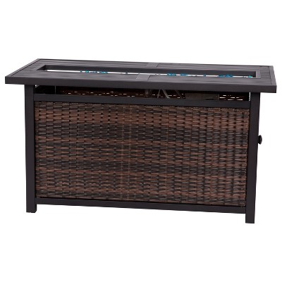 Black and Espresso Wicker Gas Fire Pit Table with Steel Top