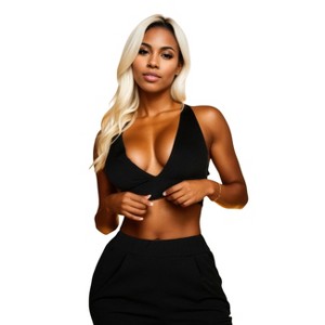Slickblue Women's Ribbed Knit Plunge Neck Crop Top - Sleeveless Fitted Summer Tee - 4 Color Options, Size S-L - 1 of 4