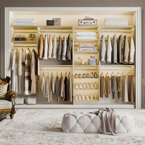 Aheaplus Walk-In Closet Orangizer with 9 Shelves, Wooden Closet System with Hanging Rods - 1 of 4