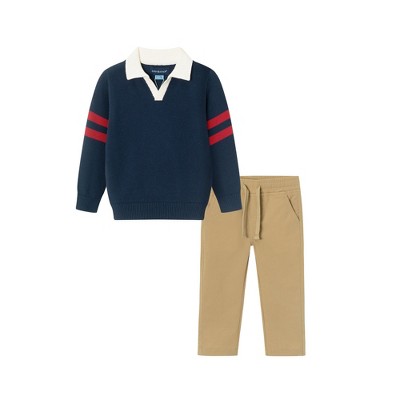 Andy & Evan  Infant  Navy Collared Sweater w/Cognac Hybrid Pant