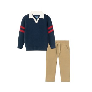Andy & Evan  Infant  Navy Collared Sweater w/Cognac Hybrid Pant - 1 of 4