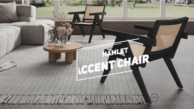 Set of 2 Natural Wood and Cane Accent Chairs
