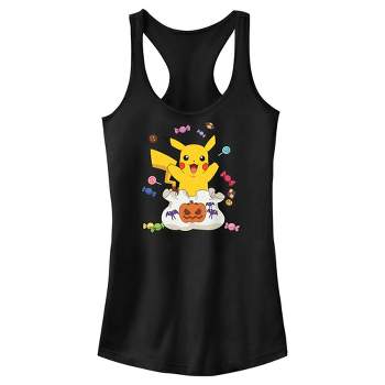 Juniors Womens Pokemon Halloween Pikachu Candy Bag Racerback Tank Top