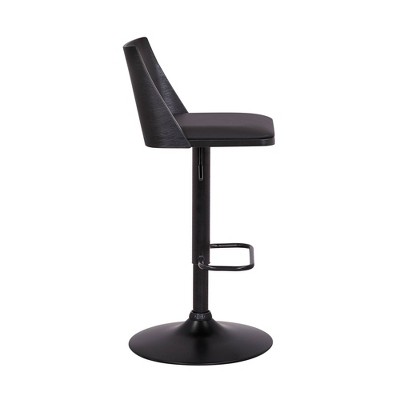 Adjustable Swivel Black Faux Leather and Walnut Wood Barstool