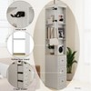 Aneway Furniture 73"Tall Slim Storage Cabinet, Antique White 3-Tier Bookcase with 3 Drawers & 2 Hooks for CDs, DVDs & Game Consoles - 3 of 4