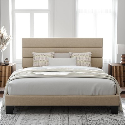 King Size, Platform Bed Frame with Fabric Upholstered and Wooden Slats Support, /No Box Spring Needed