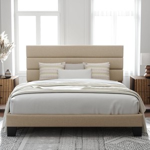 King Size, Platform Bed Frame with Fabric Upholstered and Wooden Slats Support, /No Box Spring Needed - 1 of 4