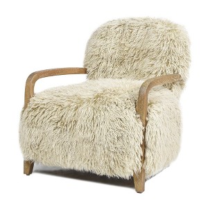 Enchante 28.5" Mongolian Sheepskin Accent Arm Chair, Taupe Beige Genuine Fur - 1 of 4