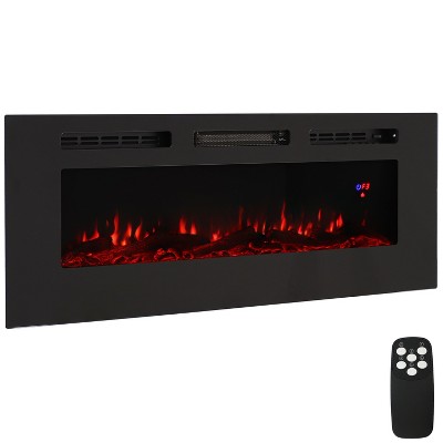 Sunnydaze 50" Indoor Wall-Mounted or Recesssed Installation Electric Fireplace - Black