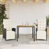 vidaXL Patio Dining Set with Cushions Outdoor Garden Furniture Poly Rattan - Black and Cream 3 Piece 35.4" Table Length - 2 of 4