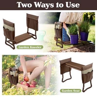 Brown Foldable Garden Kneeler and Stool with Tool Pouches