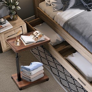 C-Shaped Table, 360° Swivel Tray Table with Wheels Adjustable Height for Living Room, Bedroom, Study and Small Spaces - 1 of 4