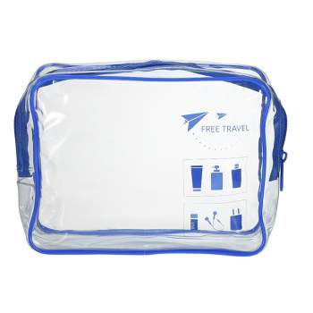 Unique Bargains Women's Transparent Waterproof Business Travel Cosmetic Bag Blue 1 Pc