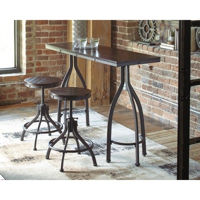 Industrial Black and Brown Metal Dining Set with Adjustable Stools