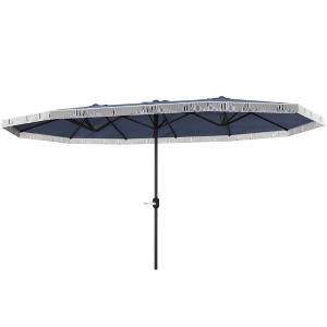 15ft Rectangle Patio Umbrella UPF30+ Extra Large Outdoor Umbrella with Fringe and Crank Handle - 1 of 4