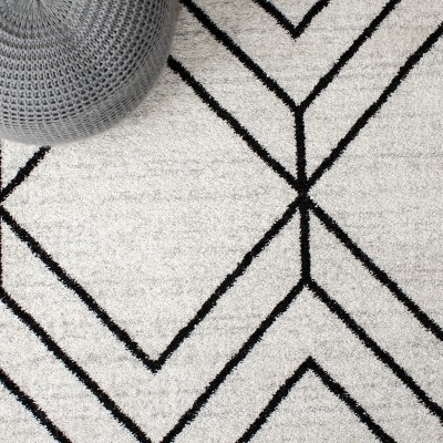 Adirondack Light Grey and Black Geometric Square Rug