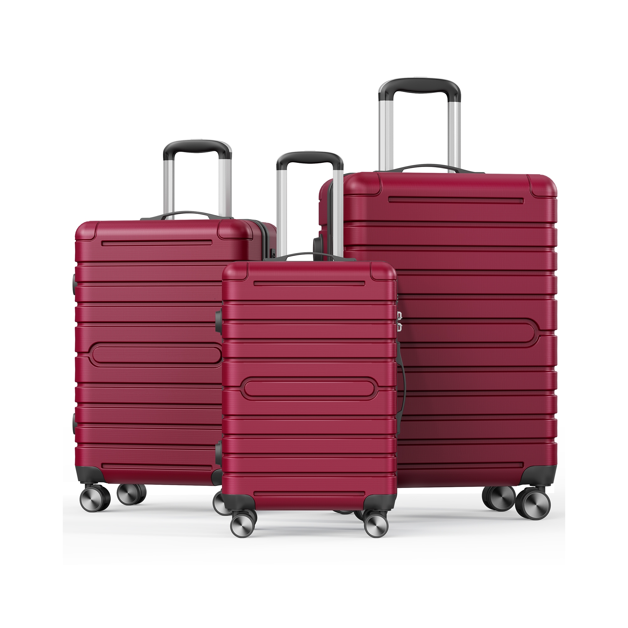SUGIFT 3-Piece Hardshell Luggage Set Spinner Wheels TSA Lock YKK Zipper Lightweight Durable ABS+PC Hard Shell Carry On Checked Travel Suitcase, Red