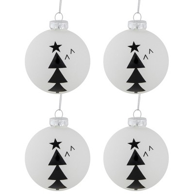 Northlight 4ct White Glass Ball Ornaments With Black Christmas Trees 3 ...