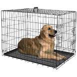 MPM Foldable Dog Crate, Dog Metal Kennel 36in Double Door Cage, Handle, Plastic Tray for Corgi, Brittany, French bulldog, Cocker Spaniel, Pet Animals