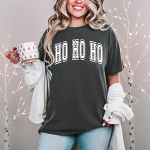 Simply Sage Market Ho Ho Ho Varsity Thick Outline Garment Dyed Tee - S - Pepper - 1 of 4