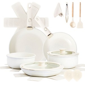 Angel Sar 17-Piece Non-Stick Cookware Set, 5 Pots with 2 Lids & Removable Handles, Oven & Dishwasher Safe Aluminum Pots and Pans, Beige - 1 of 4