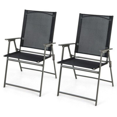 Tangkula 2PCS Patio Portable Metal Folding Chairs Dining Chair Set Poolside Garden