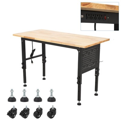 Heavy Duty Wood Workbench with Wheels,Power Strip & Pegboard | 60"x24" Wide Industrial Garage Work Table