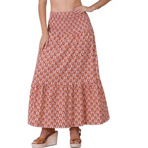 INSPIRE CHIC Women's Summer Smocked Waist Flowy Floral Maxi Skirts - 1 of 4