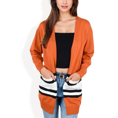Anna-Kaci Women's Open Front Striped Pocket Long Sleeve Cardigan Cozy Knit Casual Layering Essential