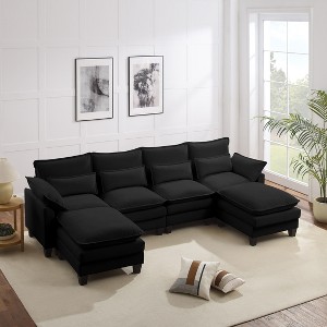 MYINDA 124'' Modern Velvet U-Shaped Sofa, 4-Seater Combo Sofa with Removable Legs for Living Room - 1 of 4