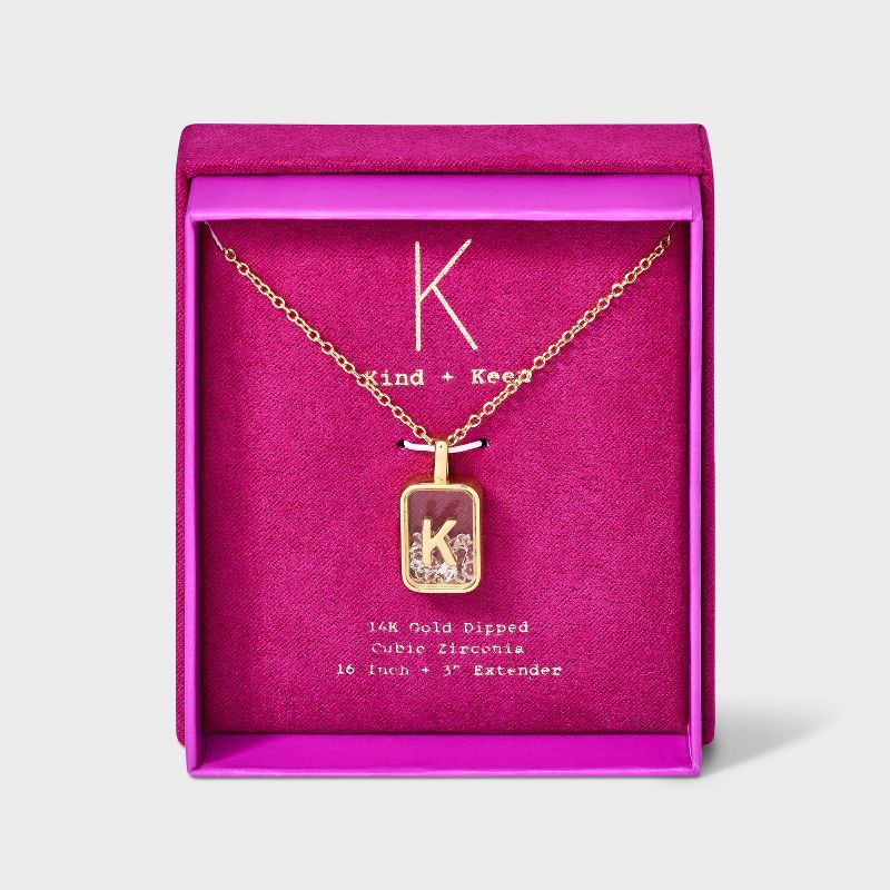14k Gold Dipped Cubic Zirconia Pierced Initial Shaker Necklace - A New Day™ Gold, 1 of 6