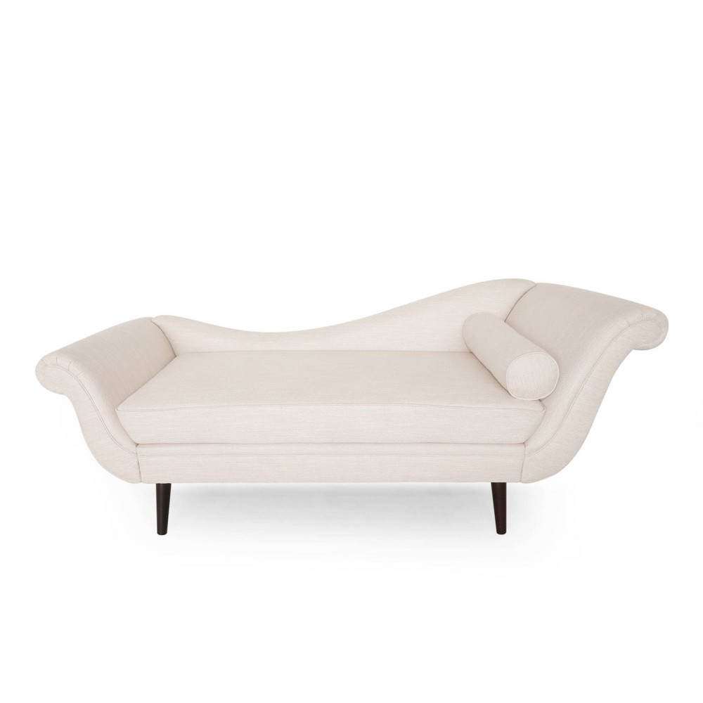 Christopher Knight Home Calvert Contemporary Chaise Lounge with Scroll Arms Beige/Dark Brown: Elegant Wave Back, Birch Wood Support