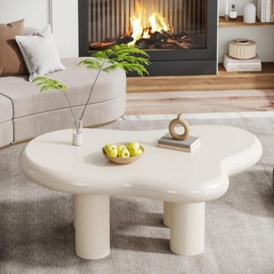 Syemin End Tables Design Cloud Coffee Table, Cute Cream Coffee Table, Modern Carton Center Table, Cute Sofa End Table, White, 46.46"*32.28"*15.75"