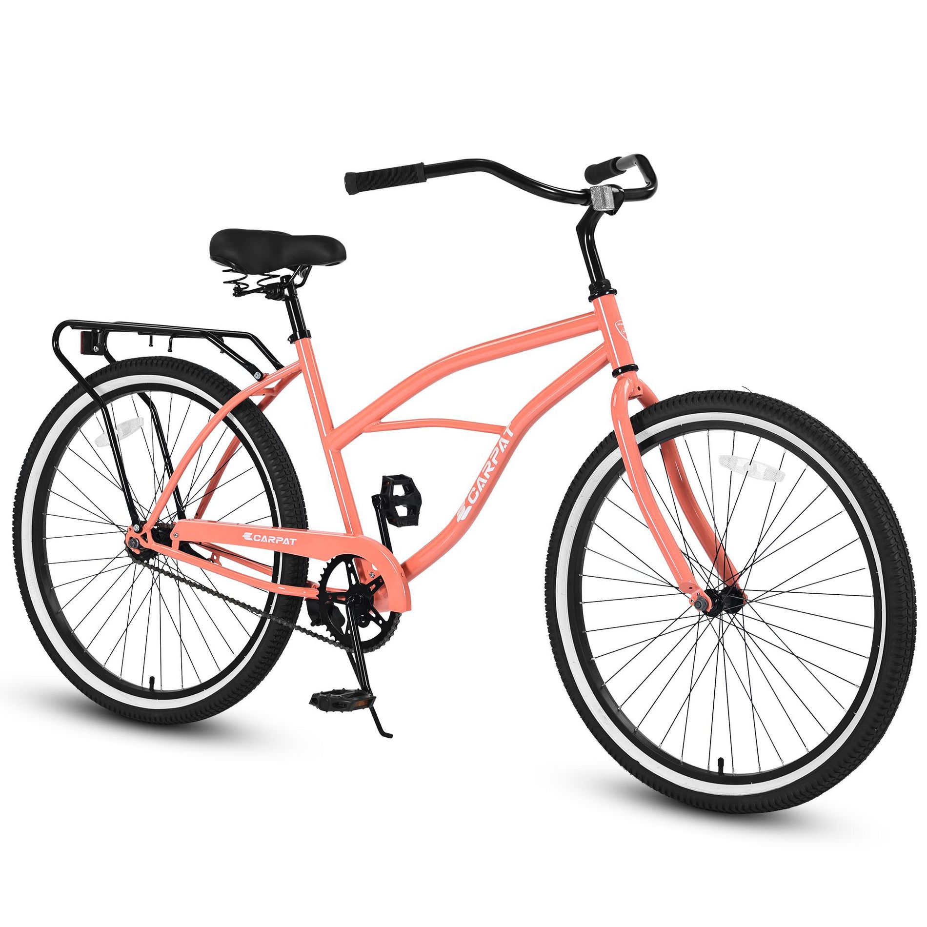 Okak 26IN Beach Cruiser Bikes with Steel Frame, Single Speed Drivetrain Adult Bike with Comfortable Rides, Bicycle for Men & Women, Pink