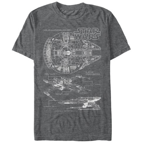 Birthday Gift Idea for Dads Star Wars Crew Neck T-Shirt for Men Official Merchandise Sizes S to 5XL Star Wars Gifts Crew Neck Graphic Tee X-Wing Starfighter Schematic Print 100% Cotton S-XXL