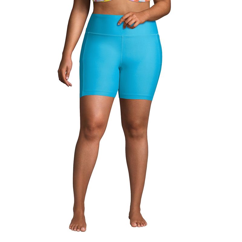 Lands' End Women's Chlorine Resistant High Waisted 6" Bike Swim Shorts with UPF 50, 1 of 5