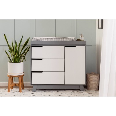 Gray and White 3-Drawer Changer Dresser with Removable Tray