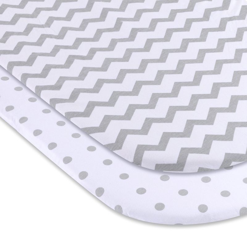 Ely's & Co. Baby Fitted Waterproof Sheet Set 100% Combed Jersey Cotton Grey Chevron and Polka Dots 2 Pack, 4 of 9