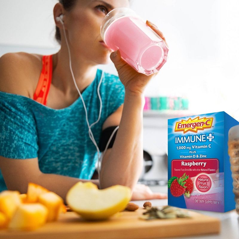 Emergen-C Immune+ Dietary Supplement Powder Drink Mix with Vitamin C - Raspberry - 30ct, 3 of 12
