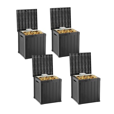 VisioGear Deck Boxes, 4-Piece 45 Gal Outdoor Storage Deck Box, Small Patio Storage Bin for Garden Tools, Brown, 30.75"*17.13"*21.85"