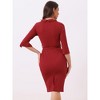 Allegra K Women's 3/4 Sleeves Belted Mock Neck Office Sheath Dress - 3 of 4