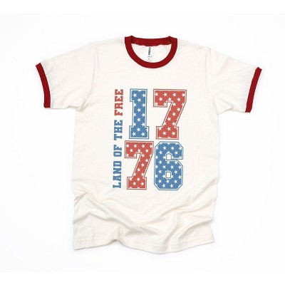Simply Sage Market Women's Land Of The Free Retro Stars Short Sleeve Ringer Tee