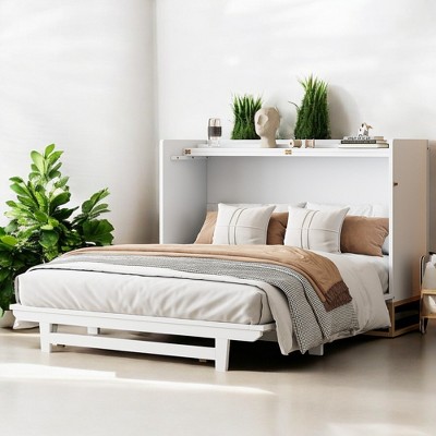 Mshliw Queen Size Murphy Bed with Iron Legs and Foldable Cabinet Design, Space Saving Wall Bed with Storage for Small Apartments or Guest Rooms