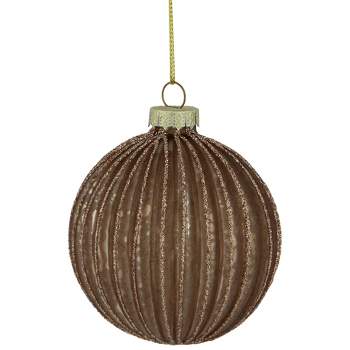 Northlight 4ct Champagne and Chocolate Glittered Glass Ball Christmas Ornaments 3" (80mm)