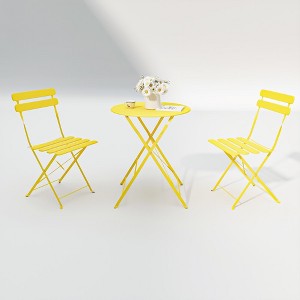 3 Pieces Patio Bistro Balcony Metail Chair Table Set - 1 of 4