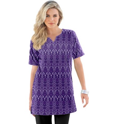 Roaman's Women's Plus Size Print Notch Neck Soft Knit Tunic