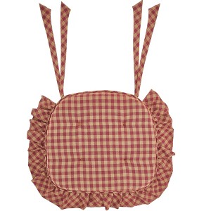 Burgundy Check Ruffled Chair Pad 16.5x18 VHC Brands - 1 of 4