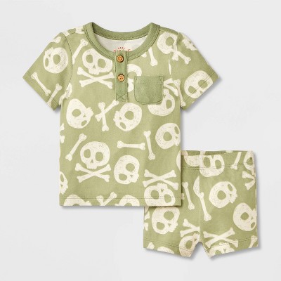 Baby 2pc Halloween Skull & Bones T-Shirt & Bloomer Set - Cat & Jack™ Green