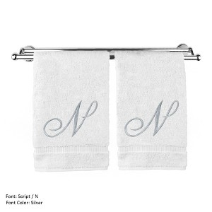 BC BARE COTTON Monogrammed Hand Towel, 100% Turkish Cotton - Set of 2 - White - Silver Script - 1 of 1